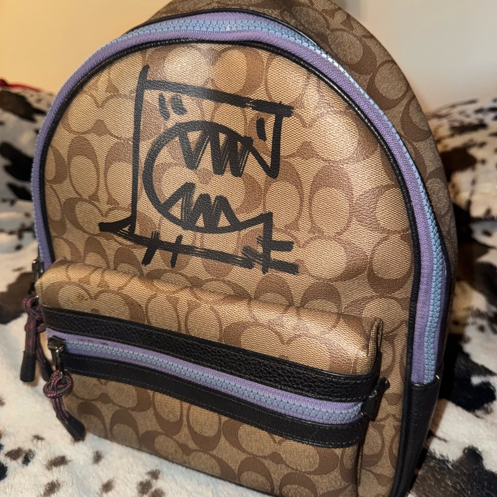 Coach Brown and Black Backpack with Purple Accents
